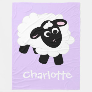 Cute Cartoon Sheep Purple Name Fleece Blanket