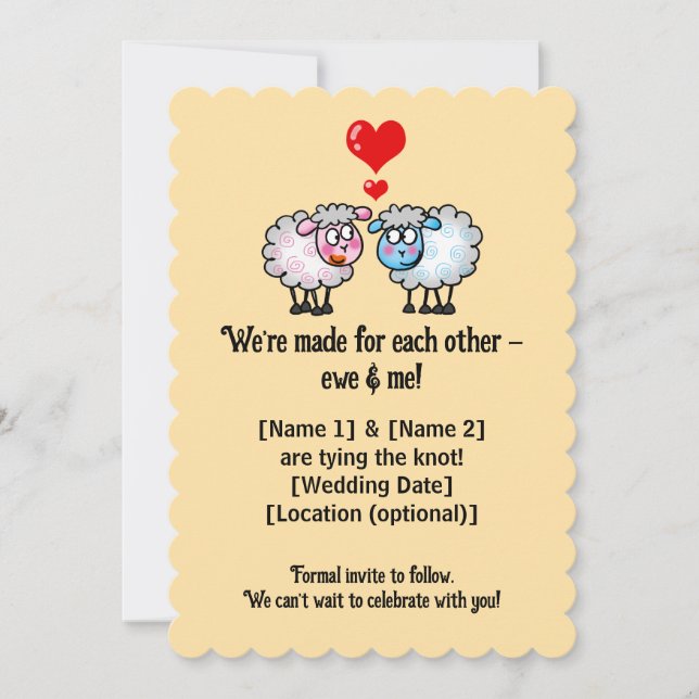Cute Cartoon Sheep Wedding Save The Date (Front)