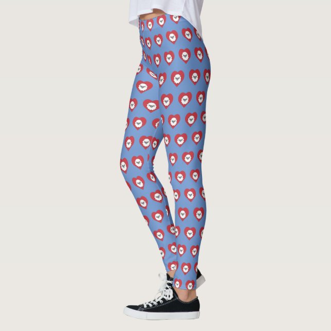Cute Cartoon Sheep With Heart in Background Leggings (Left)