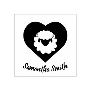 Cute Cartoon Sheep With Heart in Background Rubber Stamp