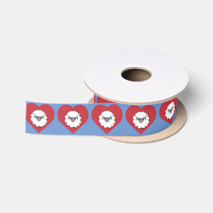 Cute Cartoon Sheep With Heart in Background Satin Ribbon