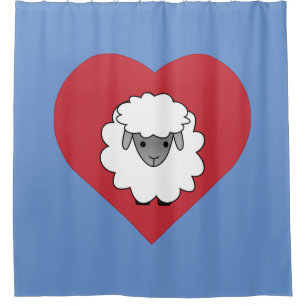 Cute Cartoon Sheep With Heart in Background Shower Curtain