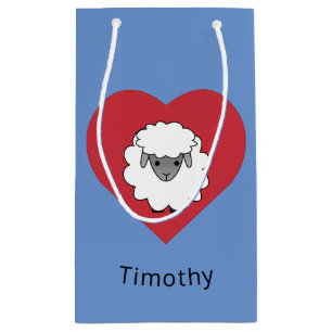 Cute Cartoon Sheep With Heart in Background Small Gift Bag