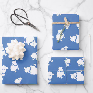 Cute Cartoon Sheep Wrapping Paper – Blue Gift Wrap