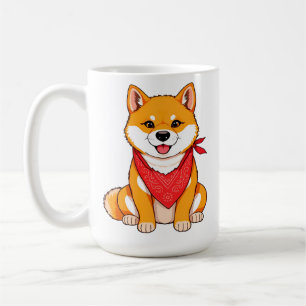 Cute Cartoon Shiba Inu Dog with Red Bandanna Coffee Mug