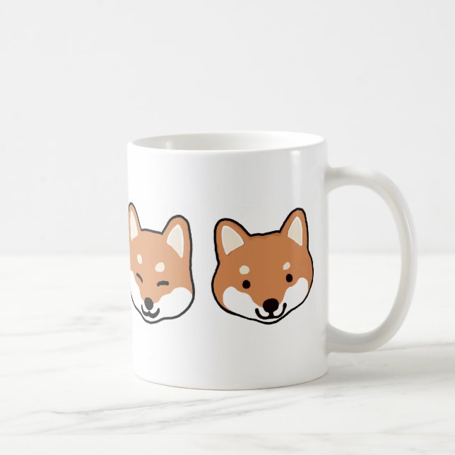 Cute Cartoon Shiba Inu Smiling Blinking Dog Faces Coffee Mug (Right)