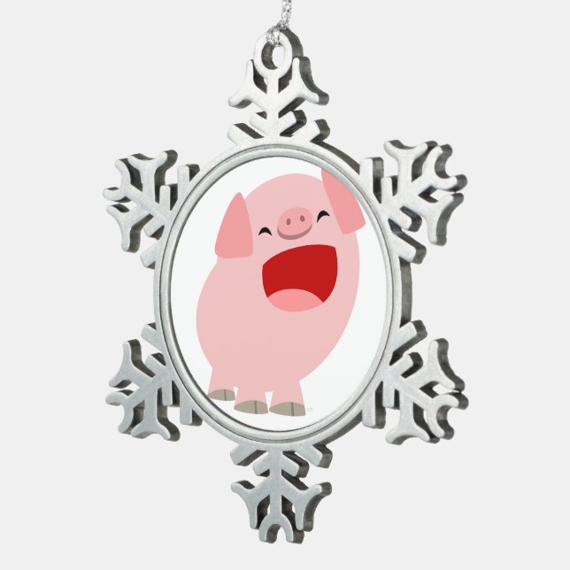 Cute Cartoon Singing Pig Pewter Ornament (Right)