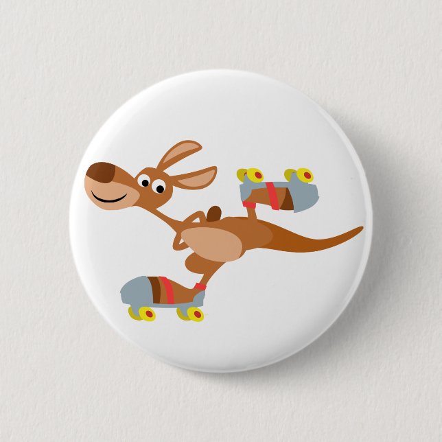 Cute Cartoon Skating Kangaroo Button Badge (Front)
