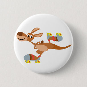 Cute Cartoon Skating Kangaroo Button Badge