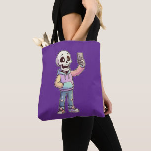 Cute Cartoon Skeleton Selfie - Full Body Trendy  Tote Bag