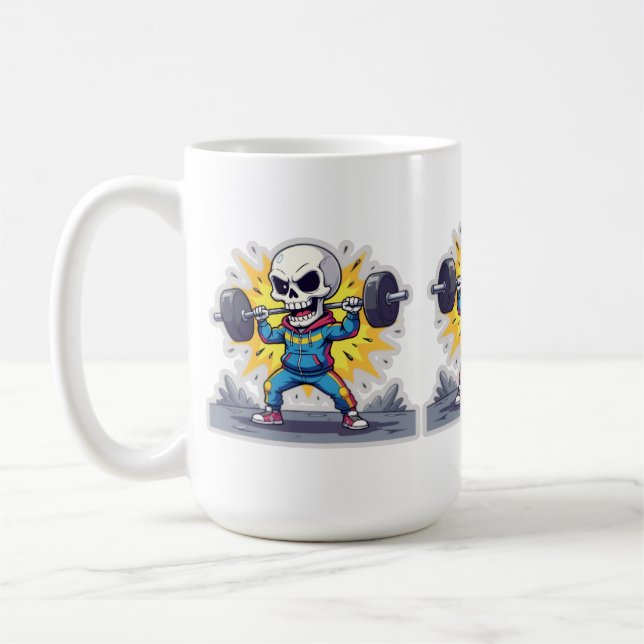 “Cute Cartoon Skeleton Weightlifter • Funny Gym Ba Coffee Mug (Left)