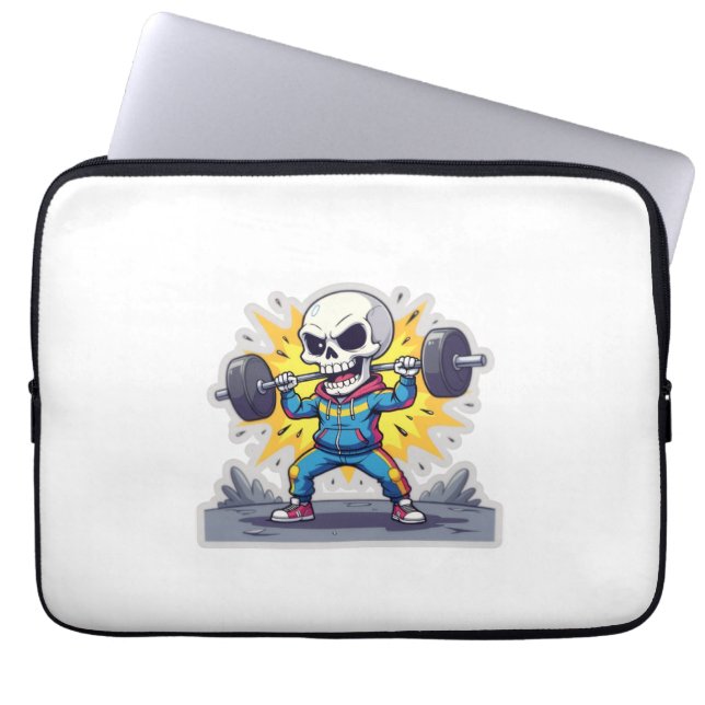 “Cute Cartoon Skeleton Weightlifter • Funny Gym Ba Laptop Sleeve (Front)