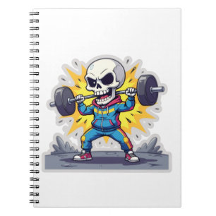 “Cute Cartoon Skeleton Weightlifter • Funny Gym Ba Notebook