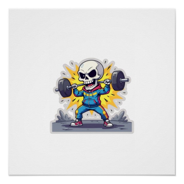 “Cute Cartoon Skeleton Weightlifter • Funny Gym Ba Poster (Front)