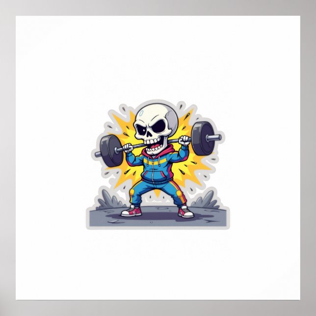 “Cute Cartoon Skeleton Weightlifter • Funny Gym Ba Poster (Front)
