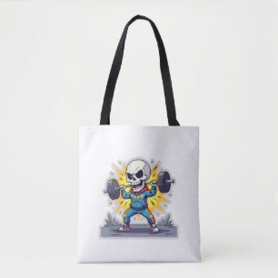 “Cute Cartoon Skeleton Weightlifter • Funny Gym Ba Tote Bag