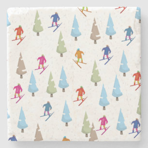 Cute Cartoon Ski slope pattern Stone Coaster