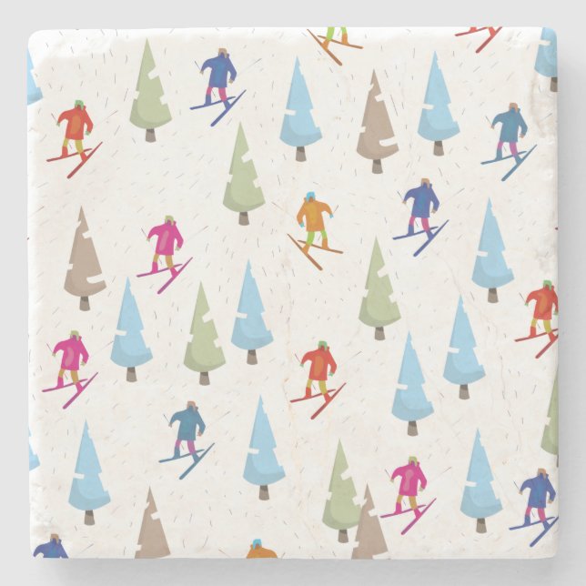 Cute Cartoon Ski slope pattern Stone Coaster (Front)
