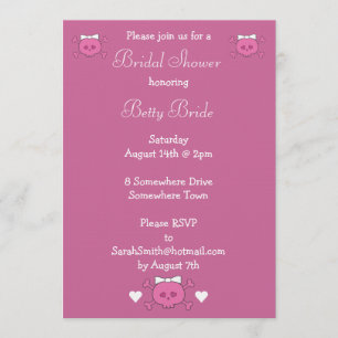 Cute Cartoon Skull Bride Pink Linen Bridal Shower Invitation