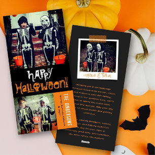 Cute Cartoon Skull Happy Halloween Kid's 2 Photo Holiday Card