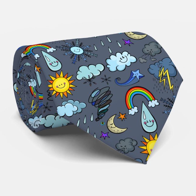 Cute Cartoon Sky Weather Doodles Climate Seasons Tie (Rolled)