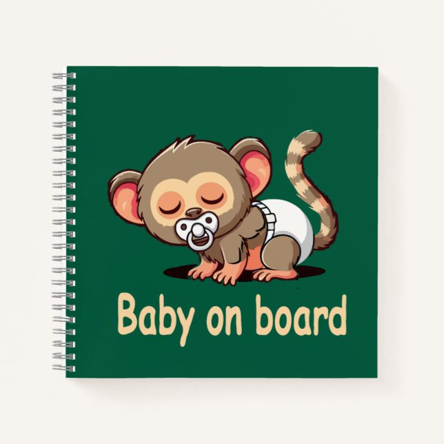 Cute Cartoon Sleeping Monkey | Baby on Board Car S Notebook (Front)