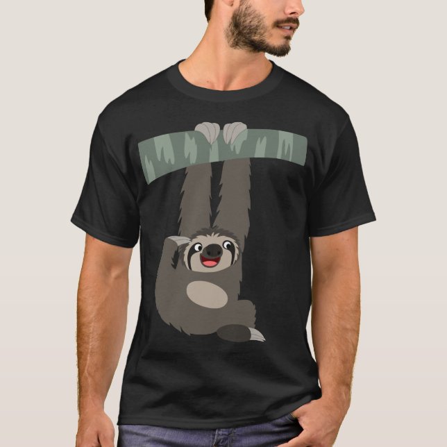 Cute Cartoon Sloth Dangling From a Branch T-Shirt (Front)