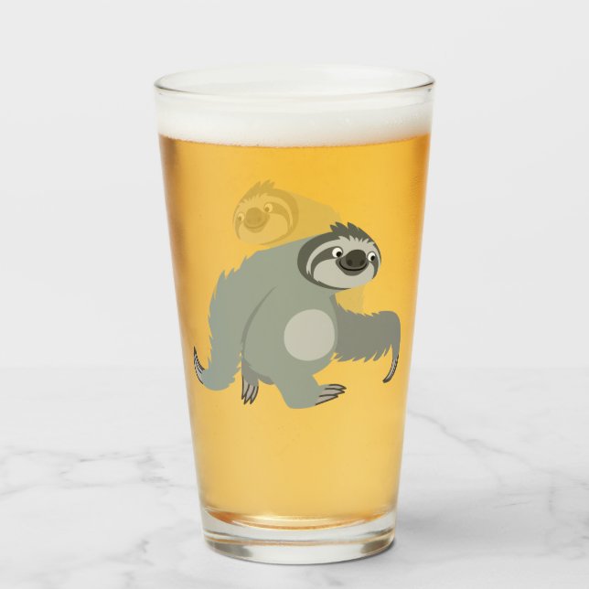 Cute Cartoon Sloth in a Hurry Glass (Front Filled)