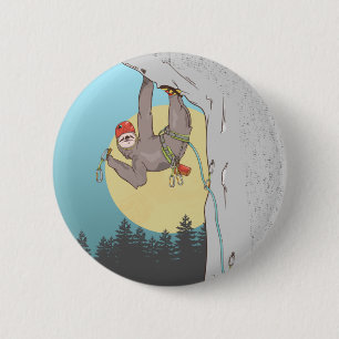 Cute cartoon sloth rock climbing 6 cm round badge