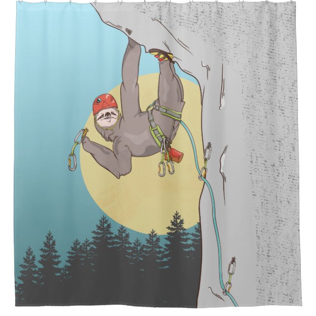 Cute cartoon sloth rock climbing shower curtain (Front)