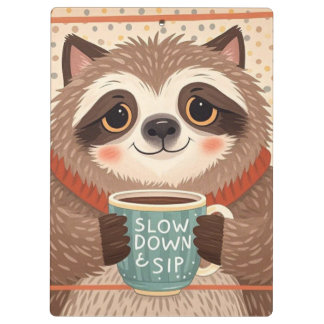 Cute Cartoon sloth with exaggerated sleepy eyes Clipboard
