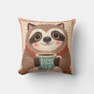 Cute Cartoon sloth with exaggerated sleepy eyes Cushion