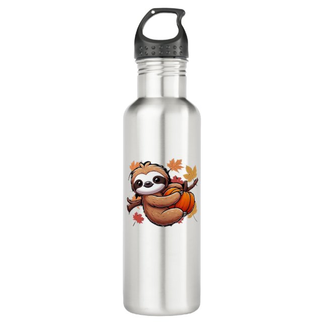 Cute Cartoon Sloth with Pumpkin - Autumn Season Ov 710 Ml Water Bottle (Front)