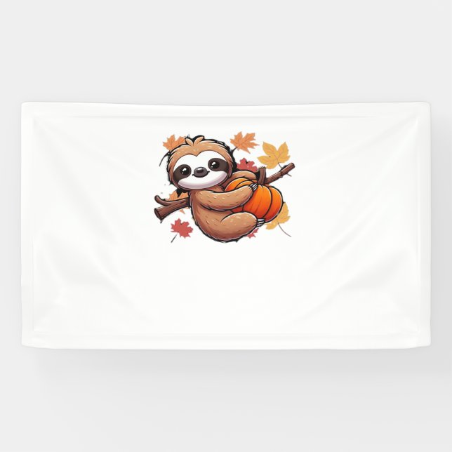 Cute Cartoon Sloth with Pumpkin - Autumn Season Ov Banner (Horizontal)