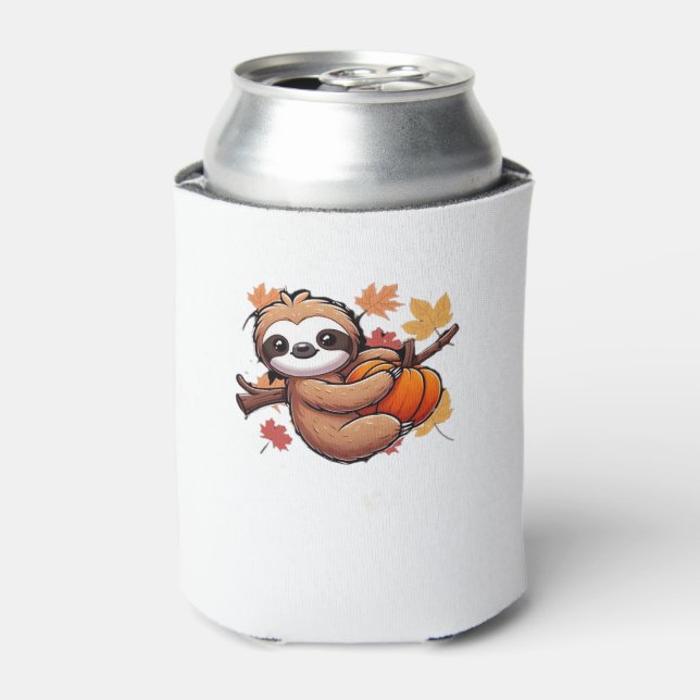 Cute Cartoon Sloth with Pumpkin - Autumn Season Ov Can Cooler (Can Front)