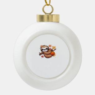 Cute Cartoon Sloth with Pumpkin - Autumn Season Ov Ceramic Ball Christmas Ornament