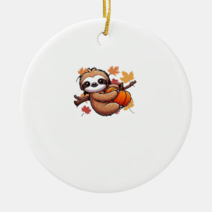 Cute Cartoon Sloth with Pumpkin - Autumn Season Ov Ceramic Tree Decoration
