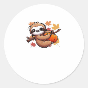 Cute Cartoon Sloth with Pumpkin - Autumn Season Ov Classic Round Sticker