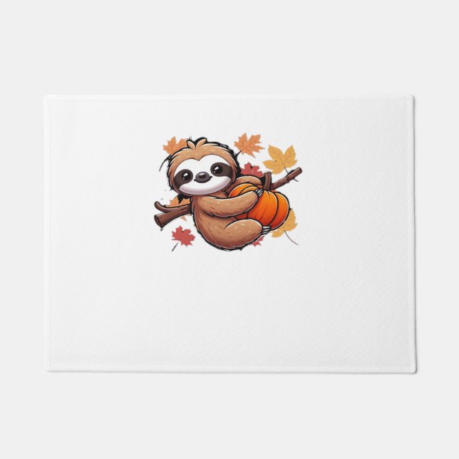 Cute Cartoon Sloth with Pumpkin - Autumn Season Ov Doormat (Front)