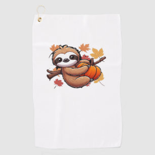 Cute Cartoon Sloth with Pumpkin - Autumn Season Ov Golf Towel