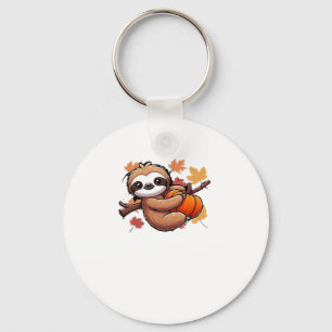Cute Cartoon Sloth with Pumpkin - Autumn Season Ov Key Ring
