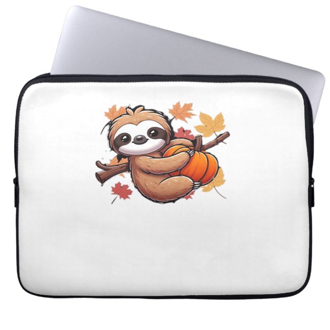 Cute Cartoon Sloth with Pumpkin - Autumn Season Ov Laptop Sleeve (Front)