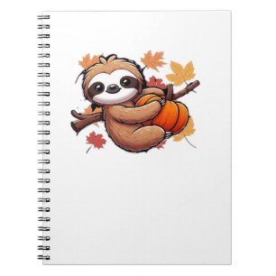 Cute Cartoon Sloth with Pumpkin - Autumn Season Ov Notebook