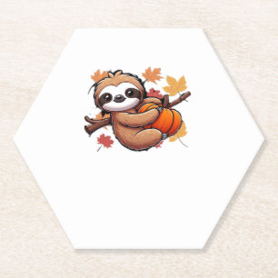 Cute Cartoon Sloth with Pumpkin - Autumn Season Ov Paper Coaster