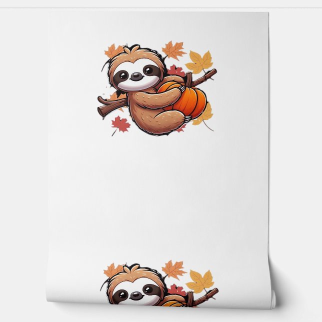 Cute Cartoon Sloth with Pumpkin - Autumn Season Ov Wallpaper (Unrolling)