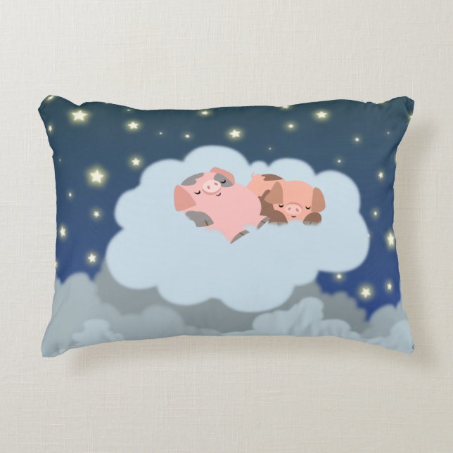 Cute Cartoon Slumbering Piglets Accent Pillow (Front)