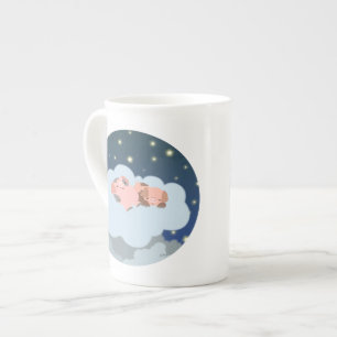 Cute Cartoon Slumbering Piglets Bone China Mug