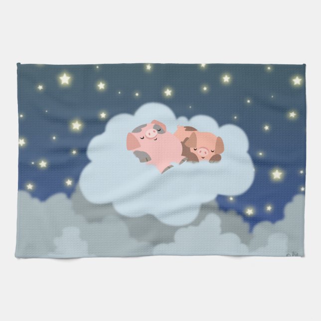 Cute Cartoon Slumbering Piglets Kitchen Towel (Horizontal)