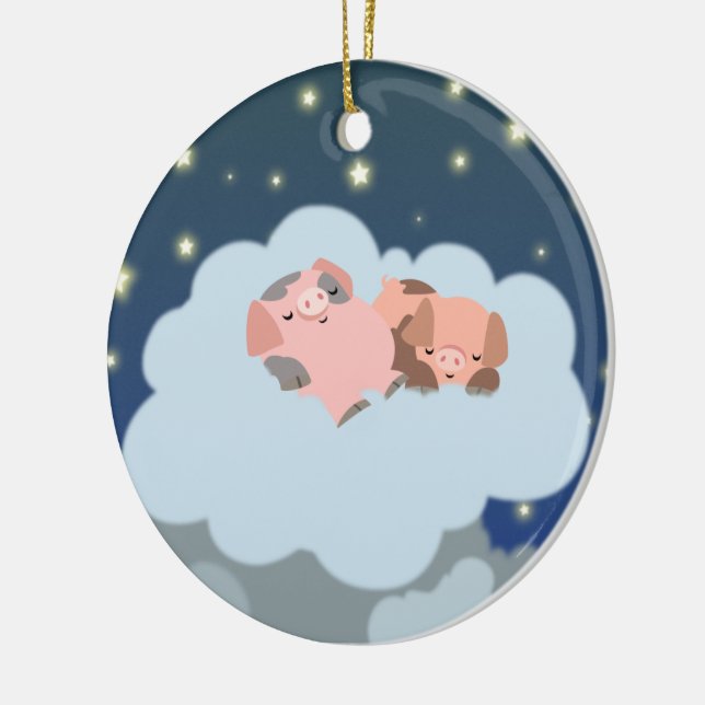 Cute Cartoon Slumbering Piglets Ornament (Left)