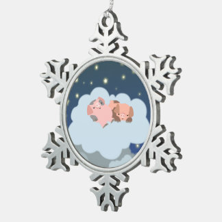 Cute Cartoon Slumbering Piglets Pewter Ornament